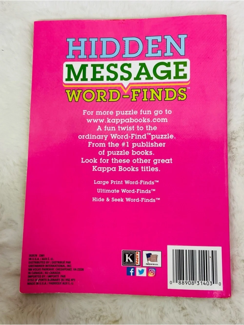 Kappa Hidden Message Word-Finds 28 pages large print Pink Green & Yellow Accents